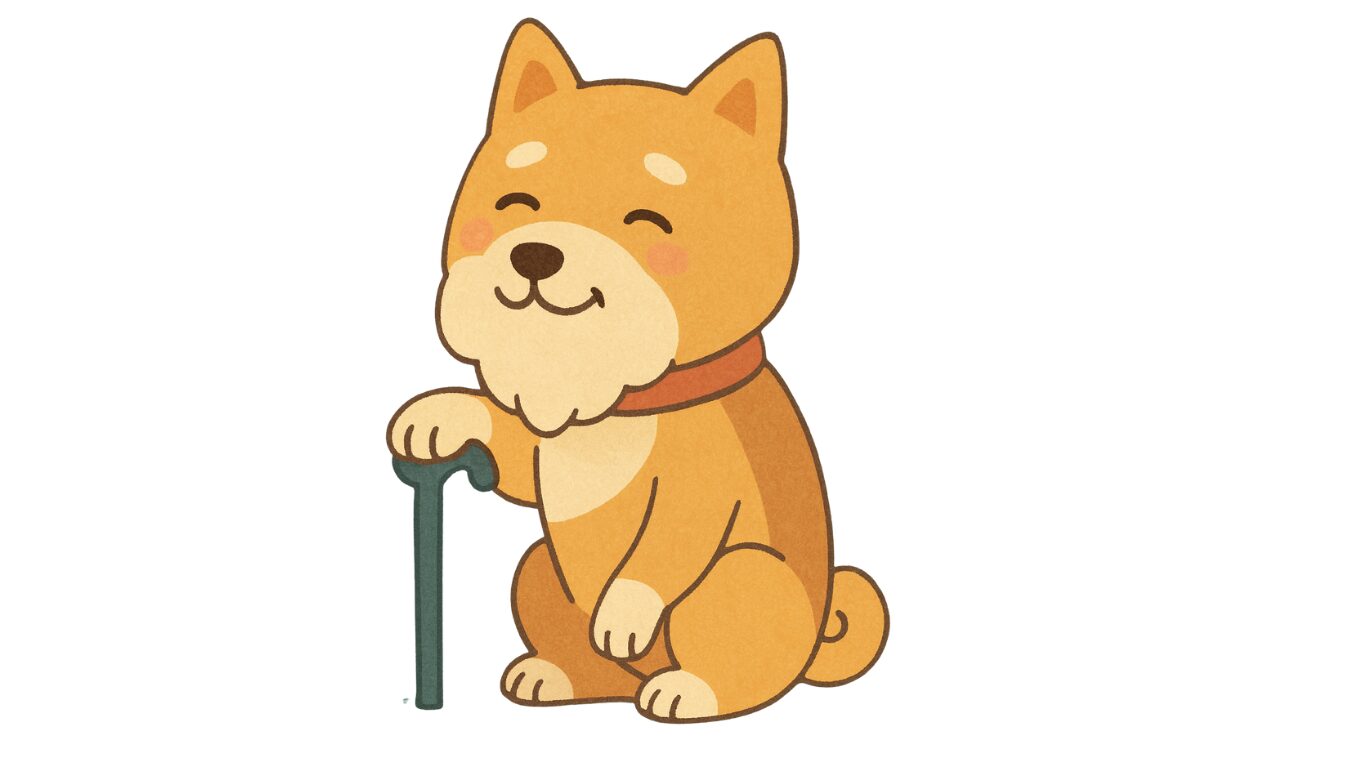 杖をついている老犬の画像