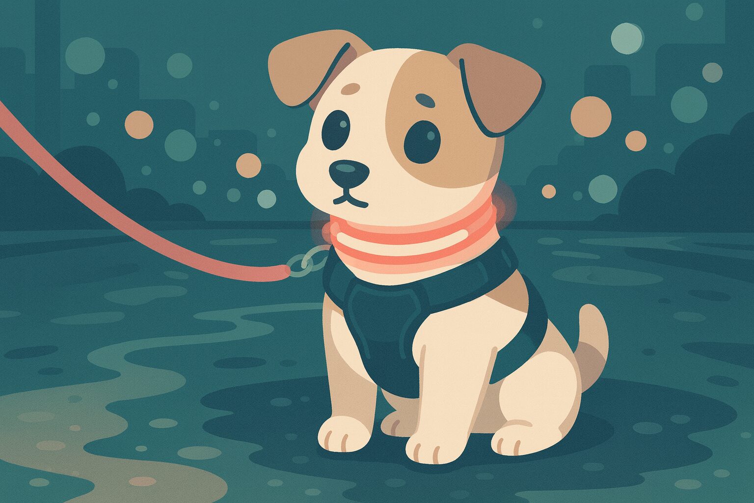 犬の夜散歩画像