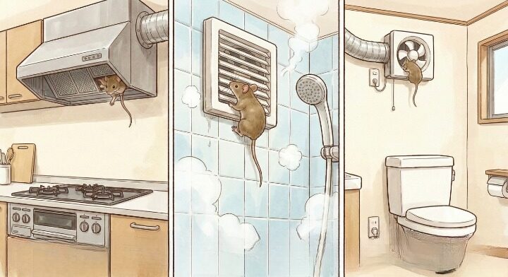 キッチンやお風呂、トイレの換気扇も、ネズミの侵入経路