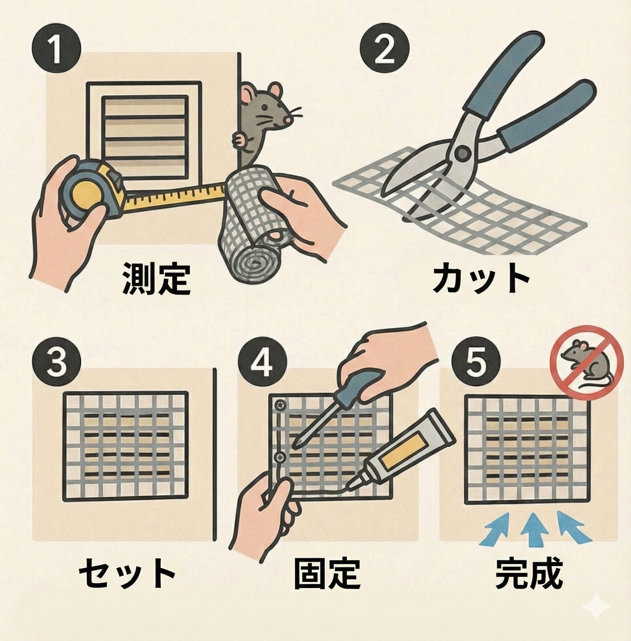 金属ネットで塞ぐ手順