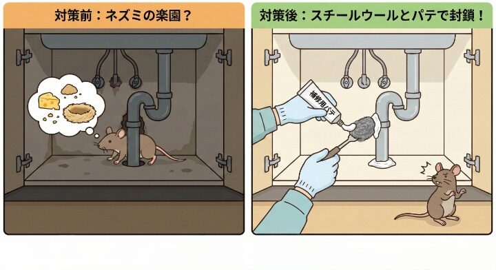 シンク下の配管周りを徹底的に塞ぐコツ