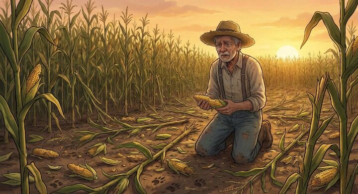 私が手塩にかけて育ててきたトウモロコシが、収穫を目前にして無残にも食い荒らされていた