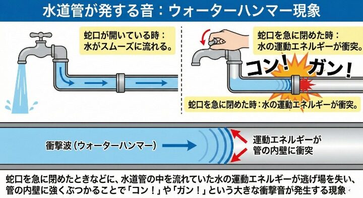 水道管の水圧変動で起こるウォーターハンマー現象