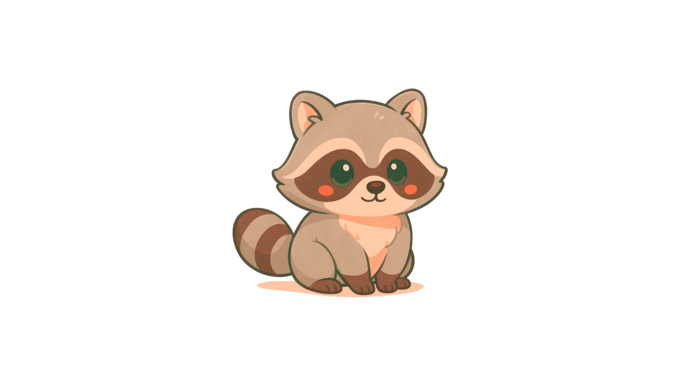 座ったアライグマ画像