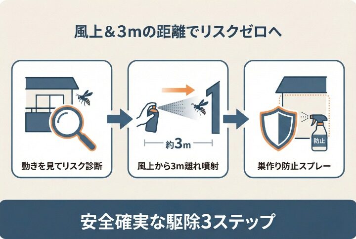 1匹のアシナガバチを安全に駆除する3つのステップ