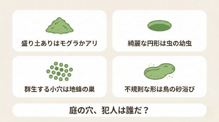 庭の小さな穴の原因は？大きさや特徴で犯人を特定