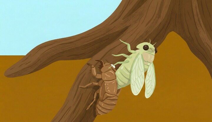 蝉の羽化イラスト
