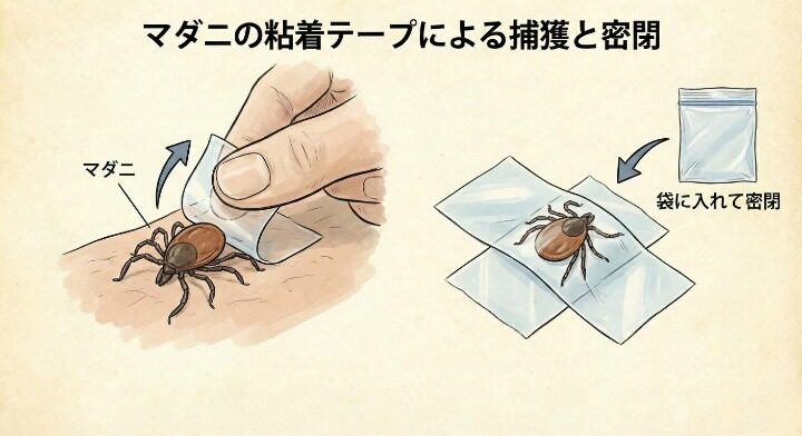 マダニの粘着テープによる捕獲と密閉　