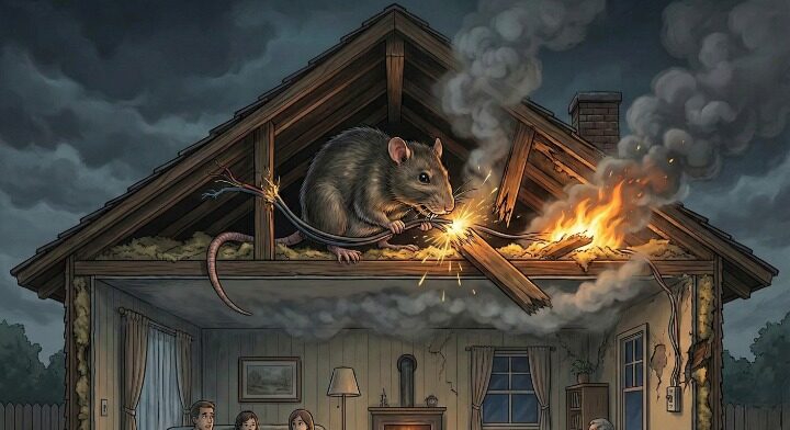 天井裏や壁の中にある電気配線をかじられることによる漏電火災