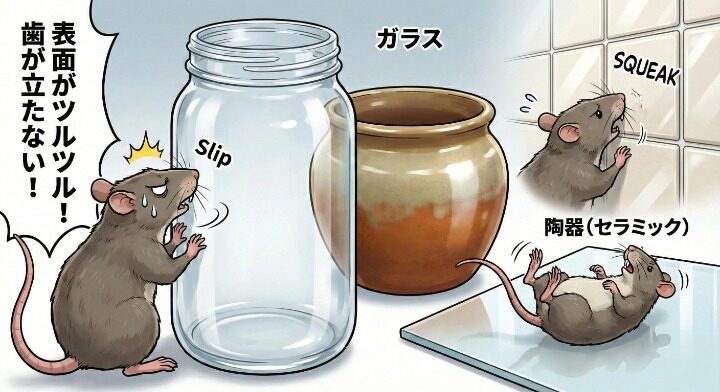 表面が滑り歯が立たない「ガラス・陶器」