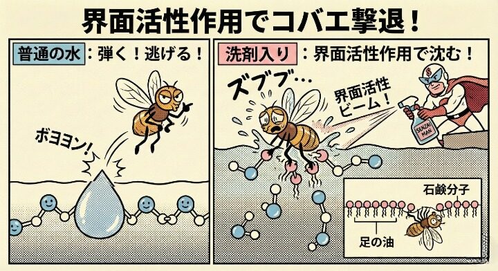 界面活性剤でコバエ撃退漫画イラスト