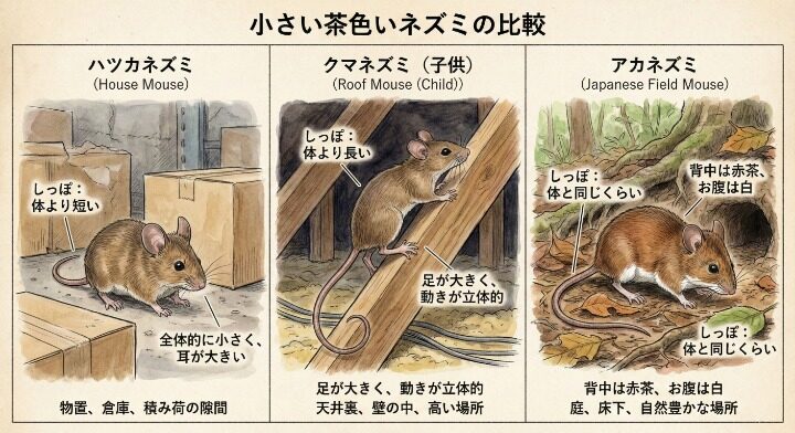 小さい茶色いネズミの比較