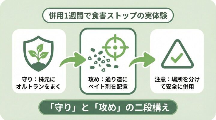 オルトランとベイト剤の併用で二段構えの害虫対策