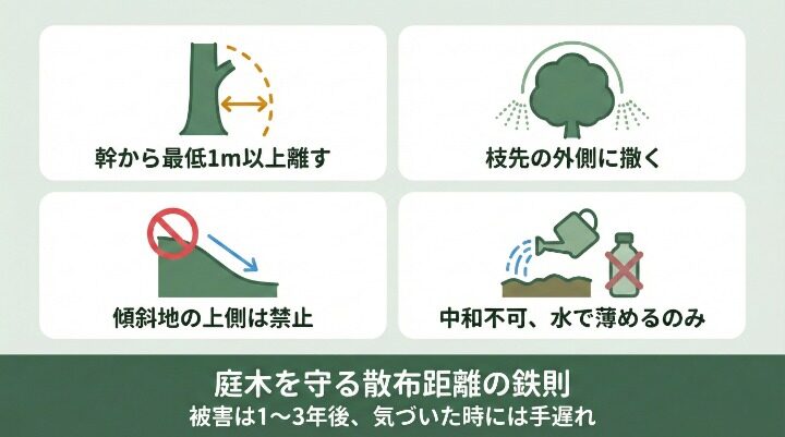 庭木を枯らす危険性と安全な散布距離