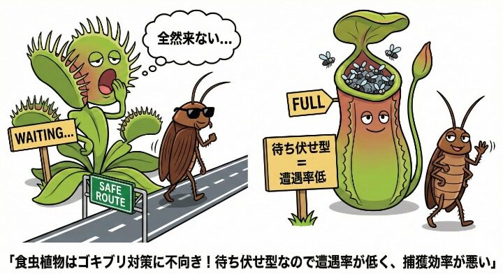 食虫植物は待ち伏せ型なので遭遇率が低く、捕獲効率が悪い