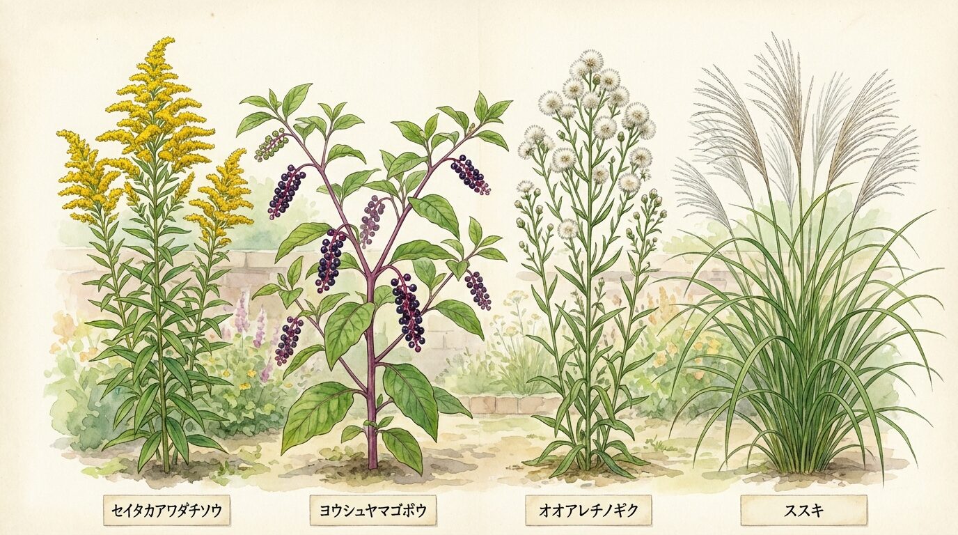 背が高く茎が太い雑草の正体を写真で特定