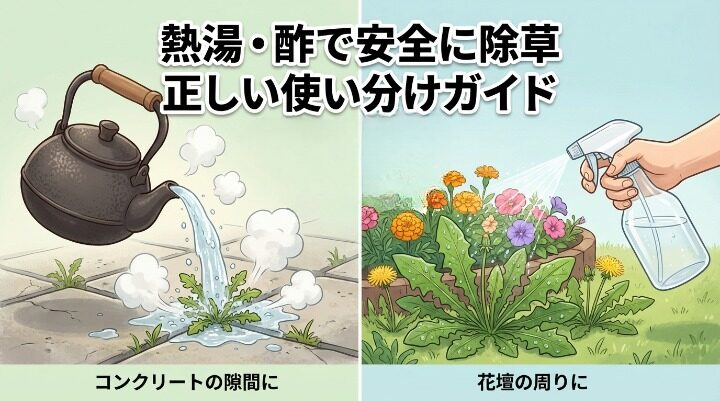 熱湯、酢で安全に除草