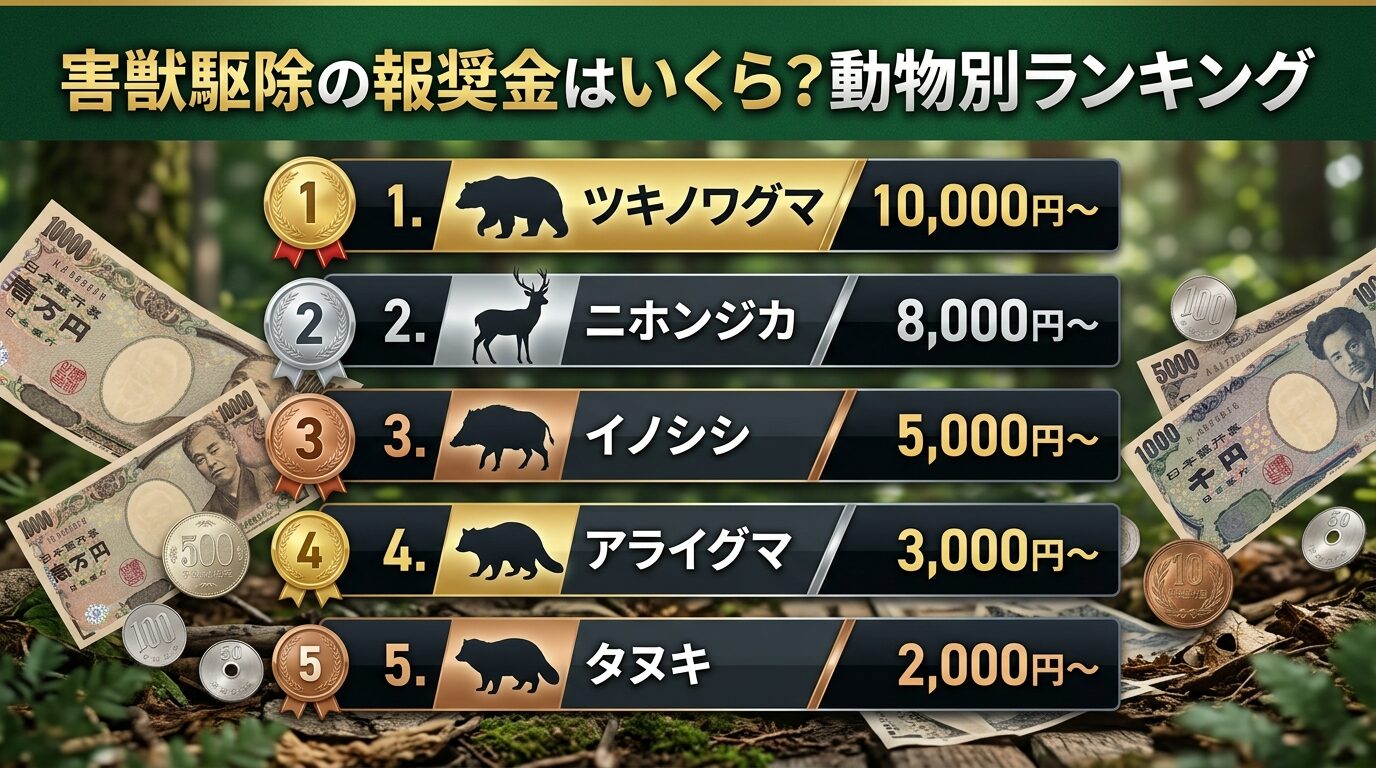 害獣駆除の報奨金はいくら？動物別ランキング