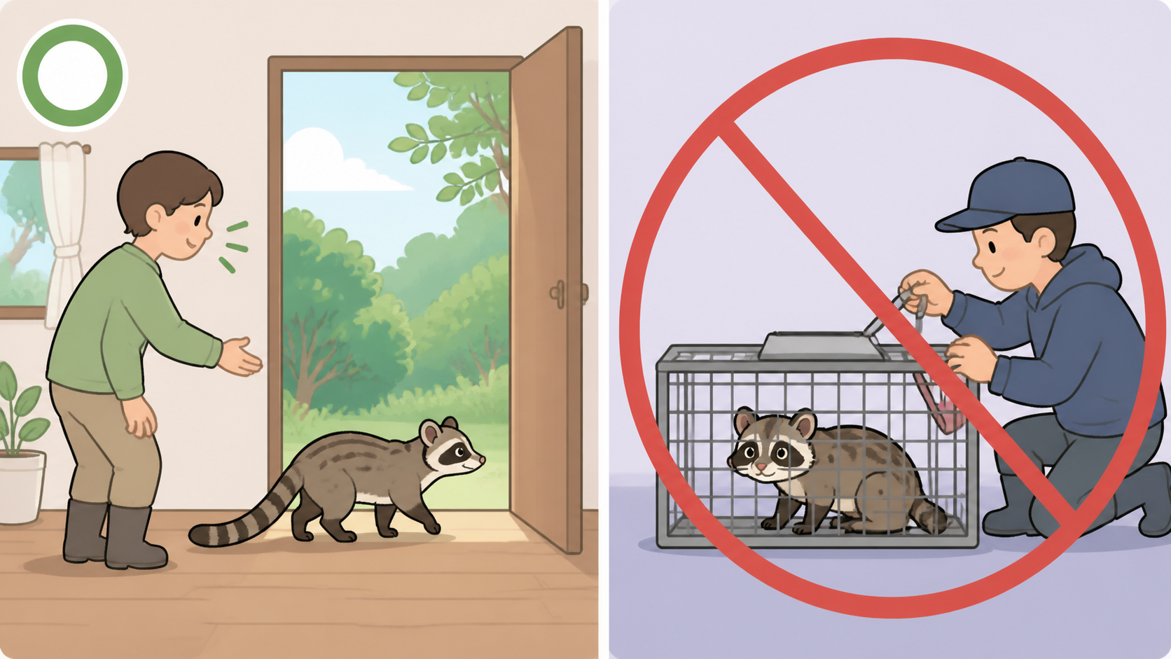 追い払いと捕獲は違うを示すイラスト