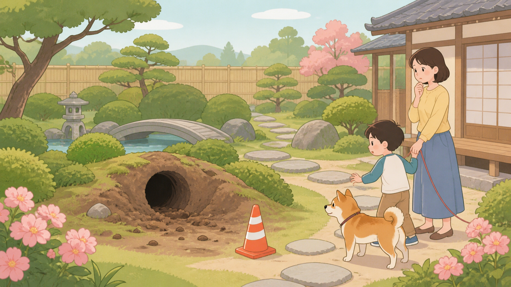 すぐに近づかないほうがよい穴を示すイラスト