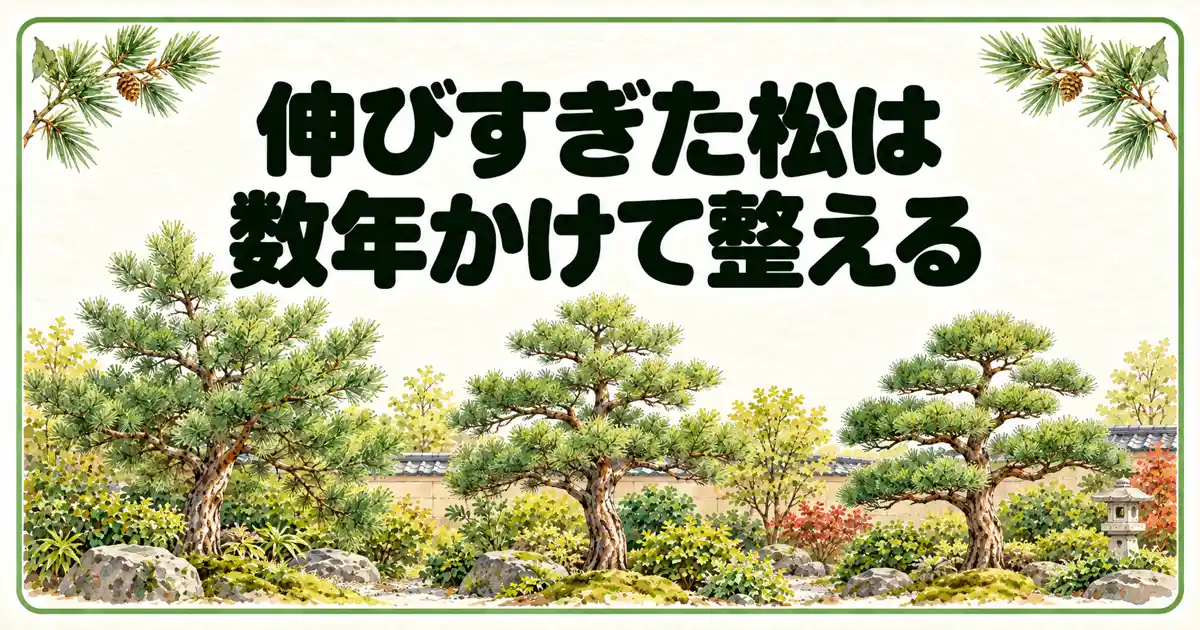 伸びすぎた松は数年かけて整える