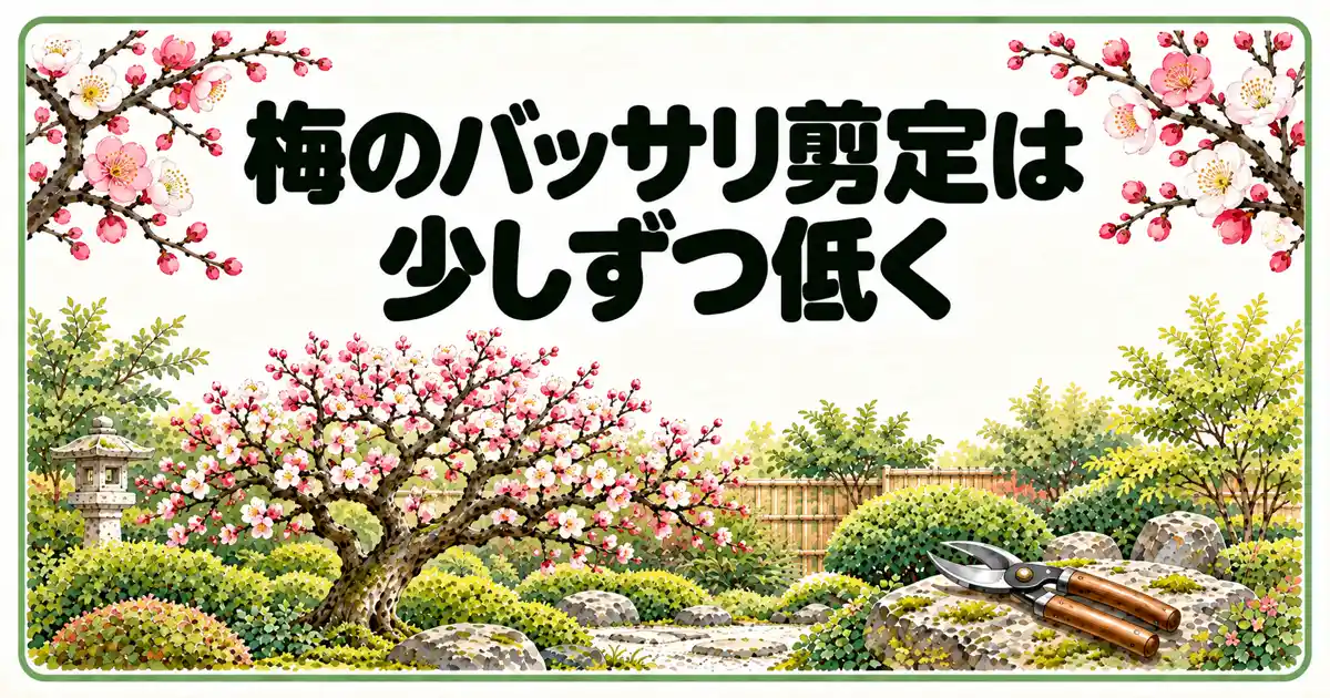 梅のバッサリ剪定は少しずつ低く