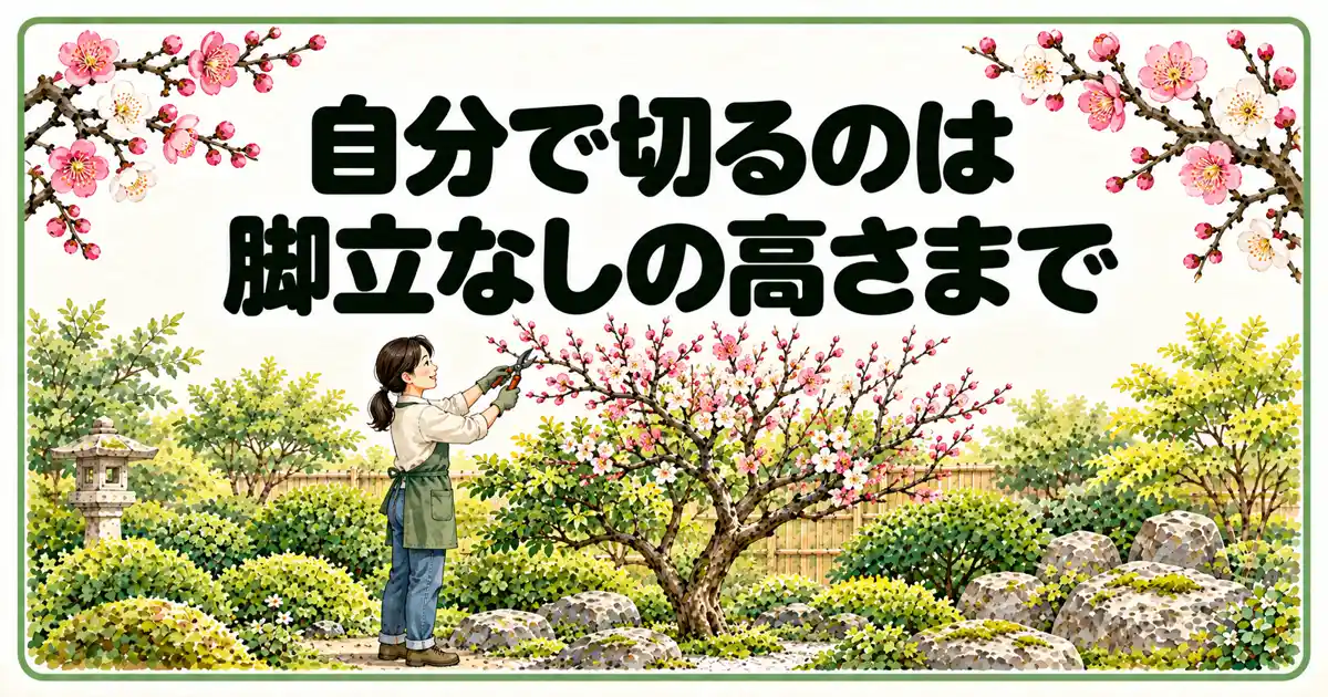 自分で切るのは脚立なしの高さまで